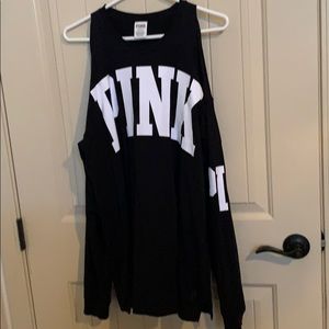 PINK Black Cold shoulder Campus Tee Large